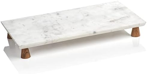 Zodax | גבינה רגליים של אמלפי ומלטת צ'ארקוטרי | שיש כלכותה עם רגליים מעץ | 16.75 x 8.75 x 2
